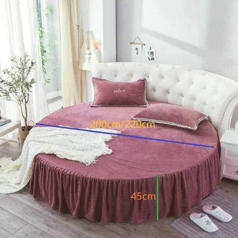 Coral Velvet Round Bed Sheet - Soft Flannel Winter Fitted Sheet for 200-220cm Round Beds, Pillowcase Not Included
