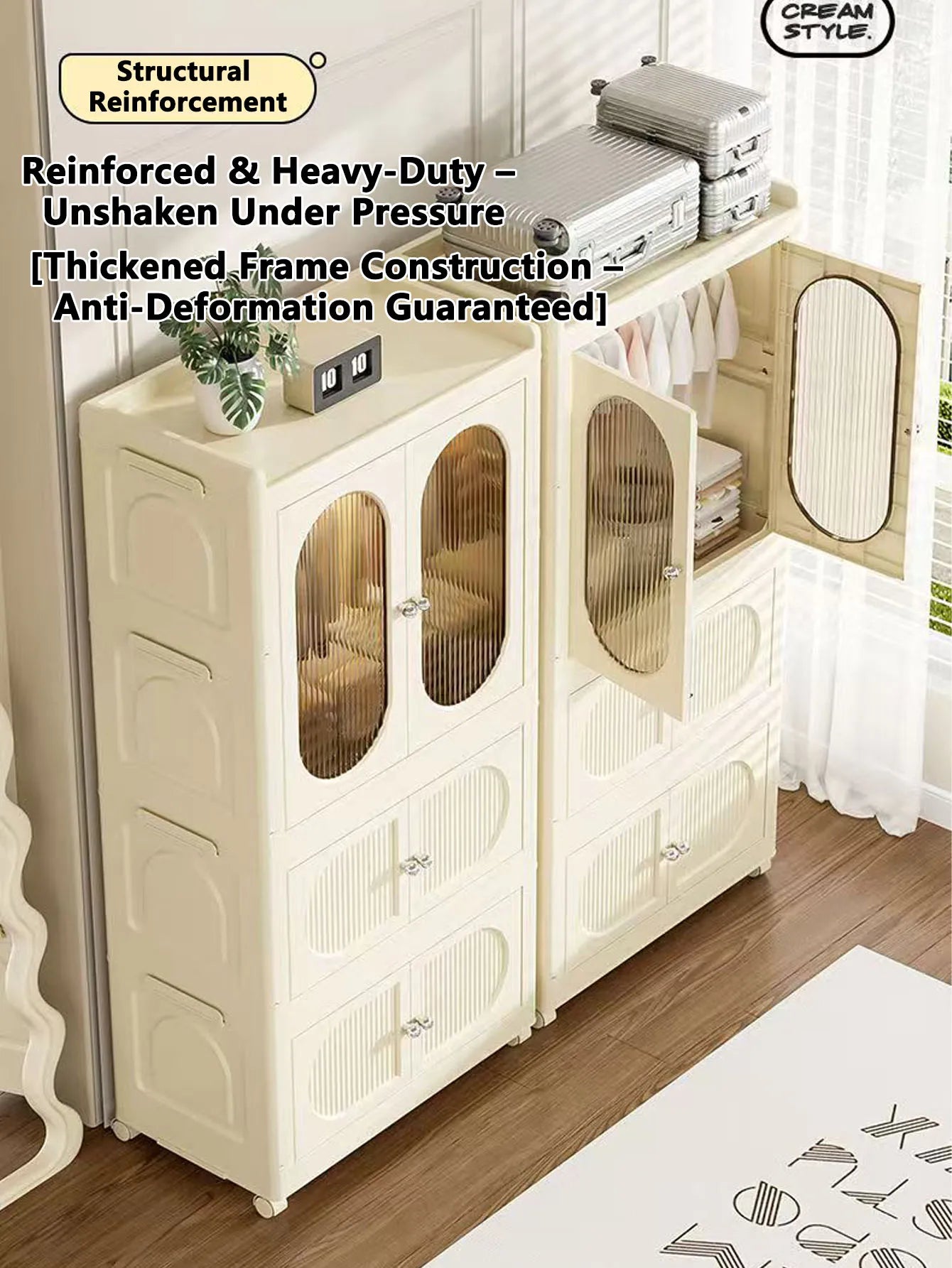 Foldable Storage Cabinet with Drawers – Dustproof Wardrobe Organizer for Home & Office