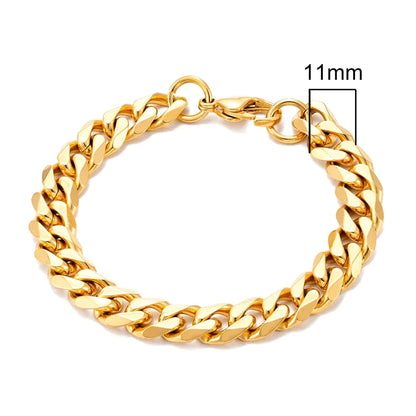MKENDN Punk Rock Stainless Steel Cuban Curb Link Chain Bracelet – 3–11mm Silver Biker Jewelry for Men & Women