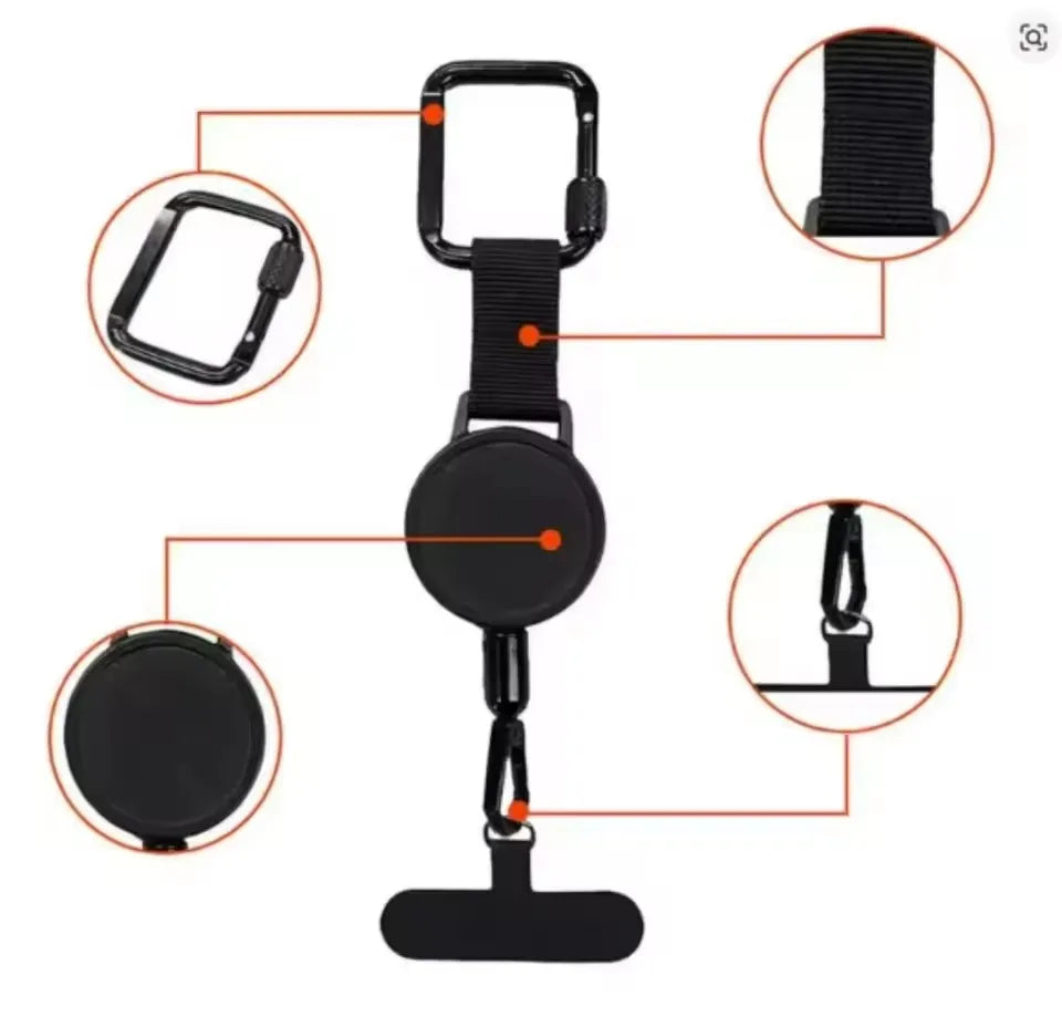 Retractable Anti-Theft Phone Holder – Smartphone Safety Lanyard with Carabiner, Anti-Drop Harness for Hiking & Cycling