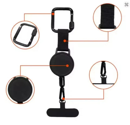 Retractable Anti-Theft Phone Holder – Smartphone Safety Lanyard with Carabiner, Anti-Drop Harness for Hiking & Cycling