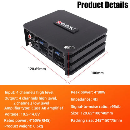 Class AB 4*60W Car Power Amplifier – DSP Audio Speaker for Android, Non-Destructive Installation, Dedicated Amp for Large Screens