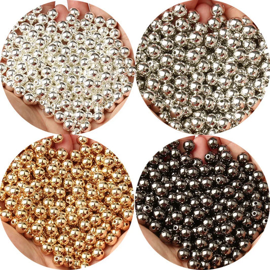 Round Spacer Beads 3–12mm – Gold & Silver CCB Smooth Loose Balls for DIY Bracelet Jewelry Making Accessories