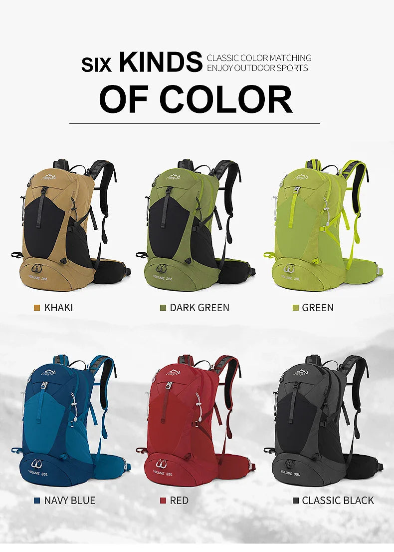 35L Mountaineering Backpack - Waterproof Outdoor Sports Bag for Men & Women, Camping & Hiking Rain Gear