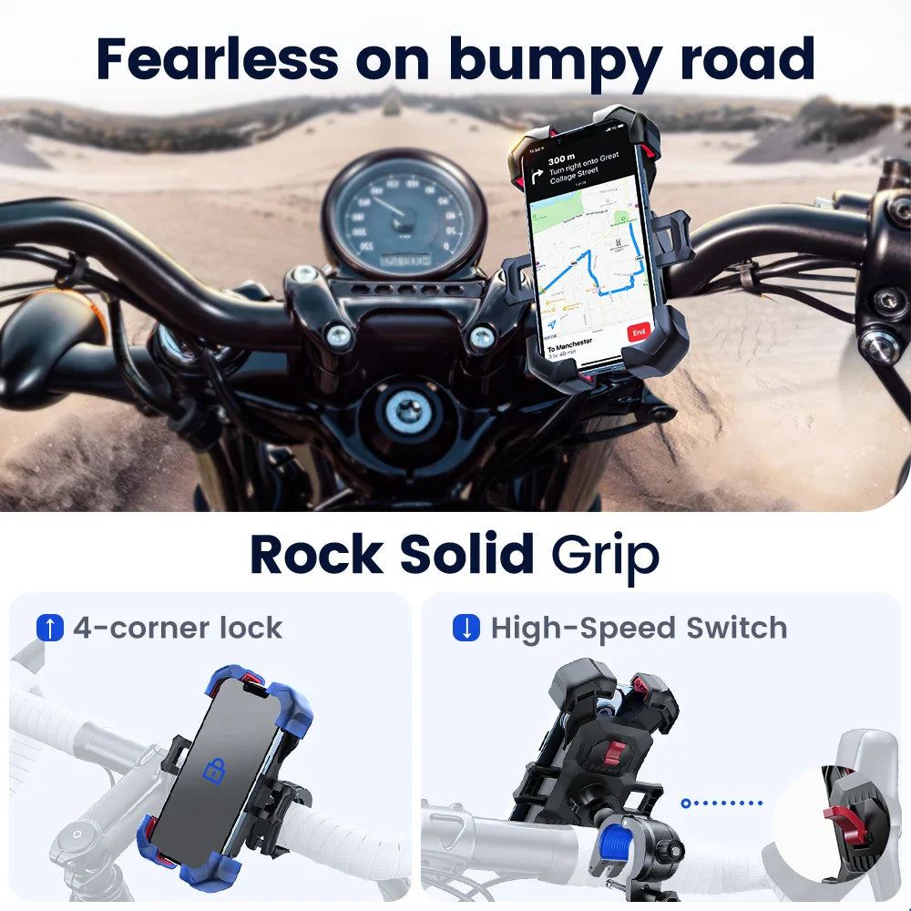 Joyroom Universal Bike Phone Holder — 360° Rotatable Shockproof Stand for 4.7-7 inch Mobile Phones, GPS Clip