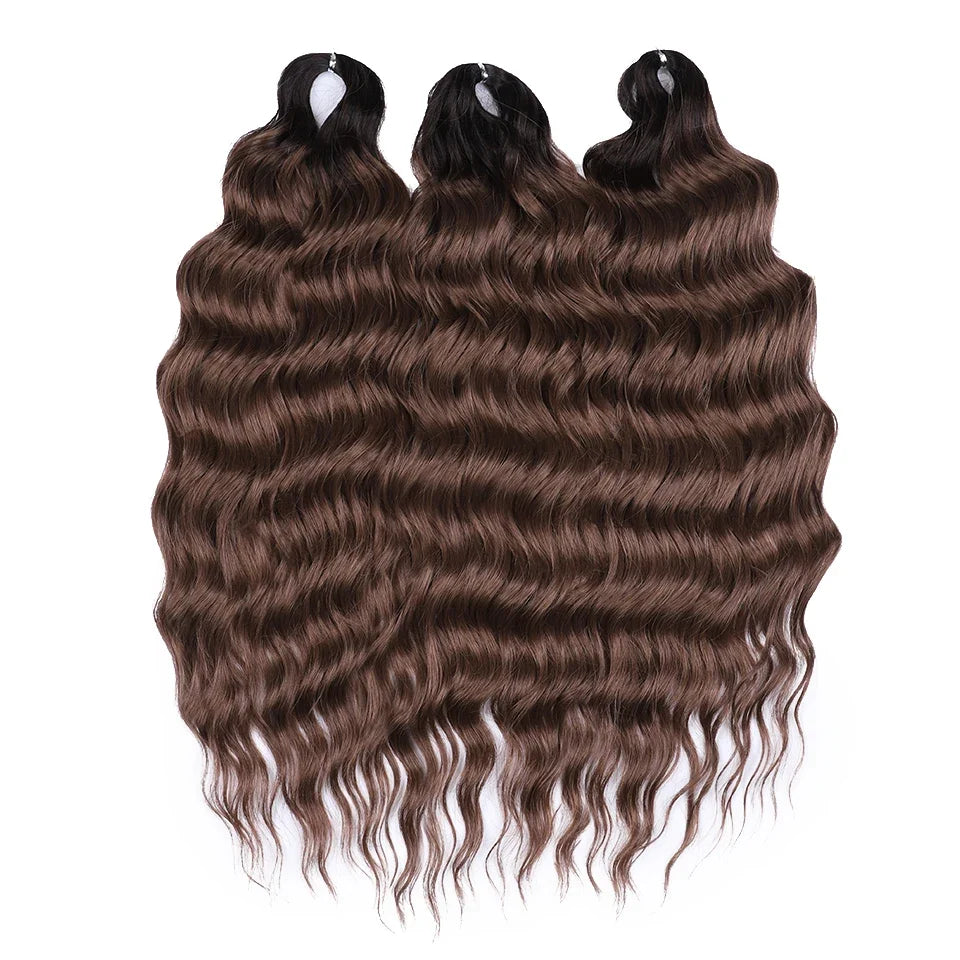 FASHION IDOL 24" Deep Wave Crochet Hair - 3-Piece Synthetic Water Wave Braiding Extensions, Ombre Rainbow Twist Hair