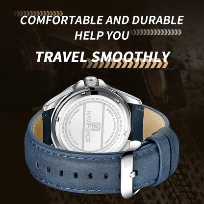 NAVIFORCE Men's Quartz Watch — Fashion Leather Strap Sport Waterproof Wristwatch with Calendar