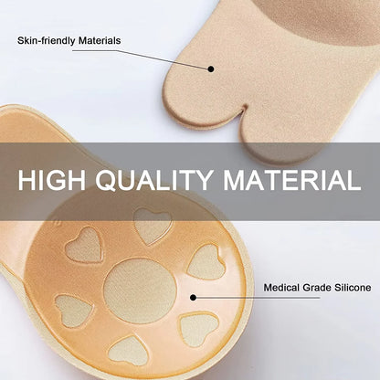 Silicone Push-Up Strapless Invisible Bra – Reusable Adhesive Lift Tape with Rabbit Nipple Covers for Women