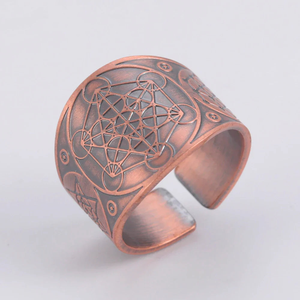 Dawapara 7 Archangels Protection Ring – Metatron Cube, Lilith Symbol, King Solomon Secrets Vintage Amulet Jewelry