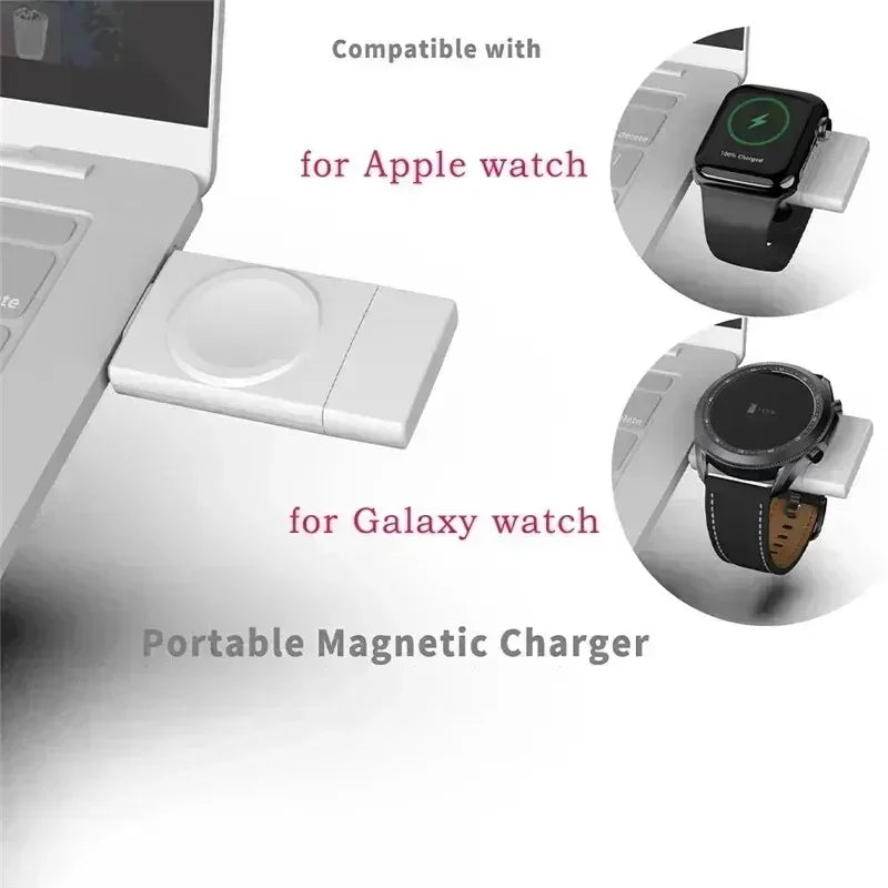Magnetic Wireless Watch Charger USB-C — Fast Charging for Apple Watch 9/8/7/6/5/4/SE & Samsung Galaxy Watch 7/6/5/4 Active 1/2