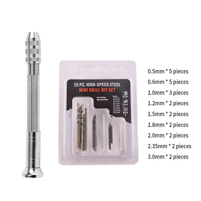 Mini Aluminum Hand Drill with Keyless Chuck – HSS Steel Twist Drill Bit for Woodworking & Manual Drilling