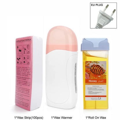 Unisex Hot Roll-On Wax Hair Removal Kit with Depilatory Cream, Wax Heater & Cartridge Warmer – Professional Waxing Set