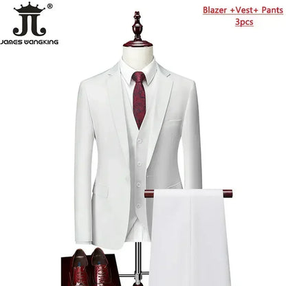 Men's 3 Piece Suit Set - Solid Color Formal Business Jacket Vest Pants Wedding Groom Party Tuxedo Outfit M-6XL