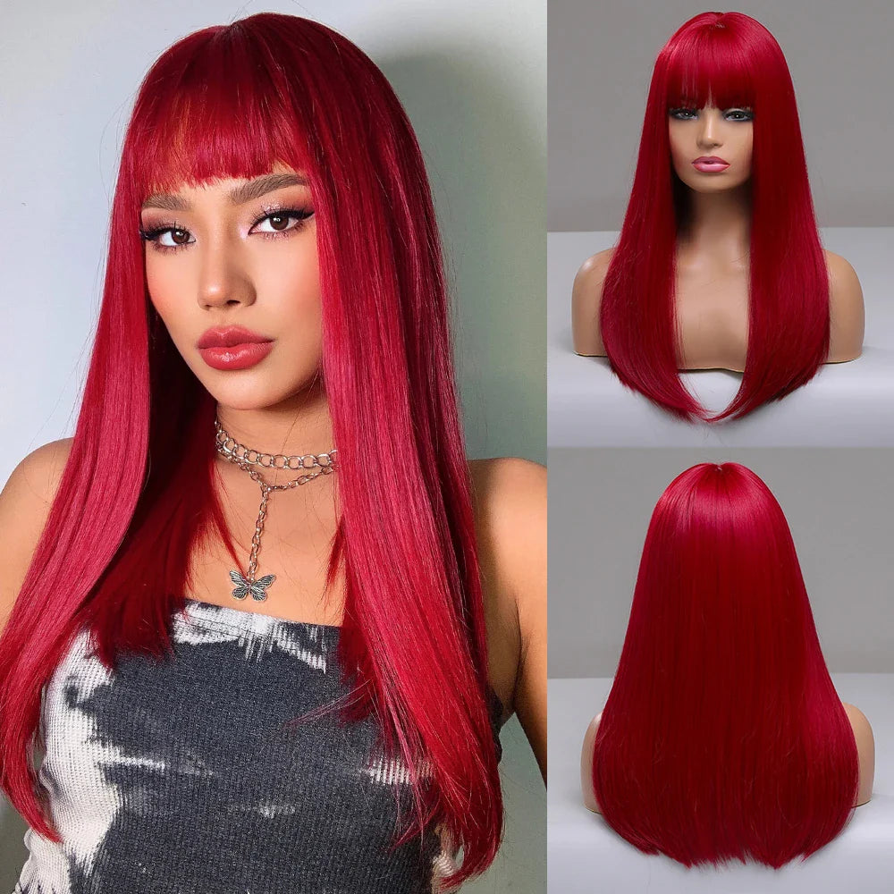 ALAN EATON Blonde Layered Synthetic Wig with Bangs – Long Straight Heat-Resistant Wig for Women & Girls, Natural Daily Hair