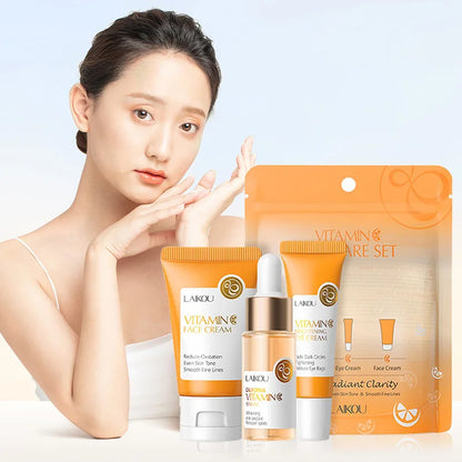3pcs LAIKOU Vitamin C 24K Golden Sakura Skincare Set – Moisturizing Face Cream, Serum & Eye Cream