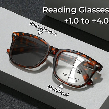 2024 Photochromic Anti-Blue Reading Glasses – Multifocal Presbyopic Eyewear with Intelligent Dual Light for Near & Far Vision