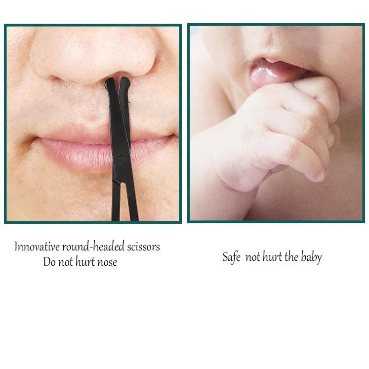 Unisex Stainless Steel Safe Nose Hair Scissors - Black Round Head Design (Gentle on Nose)