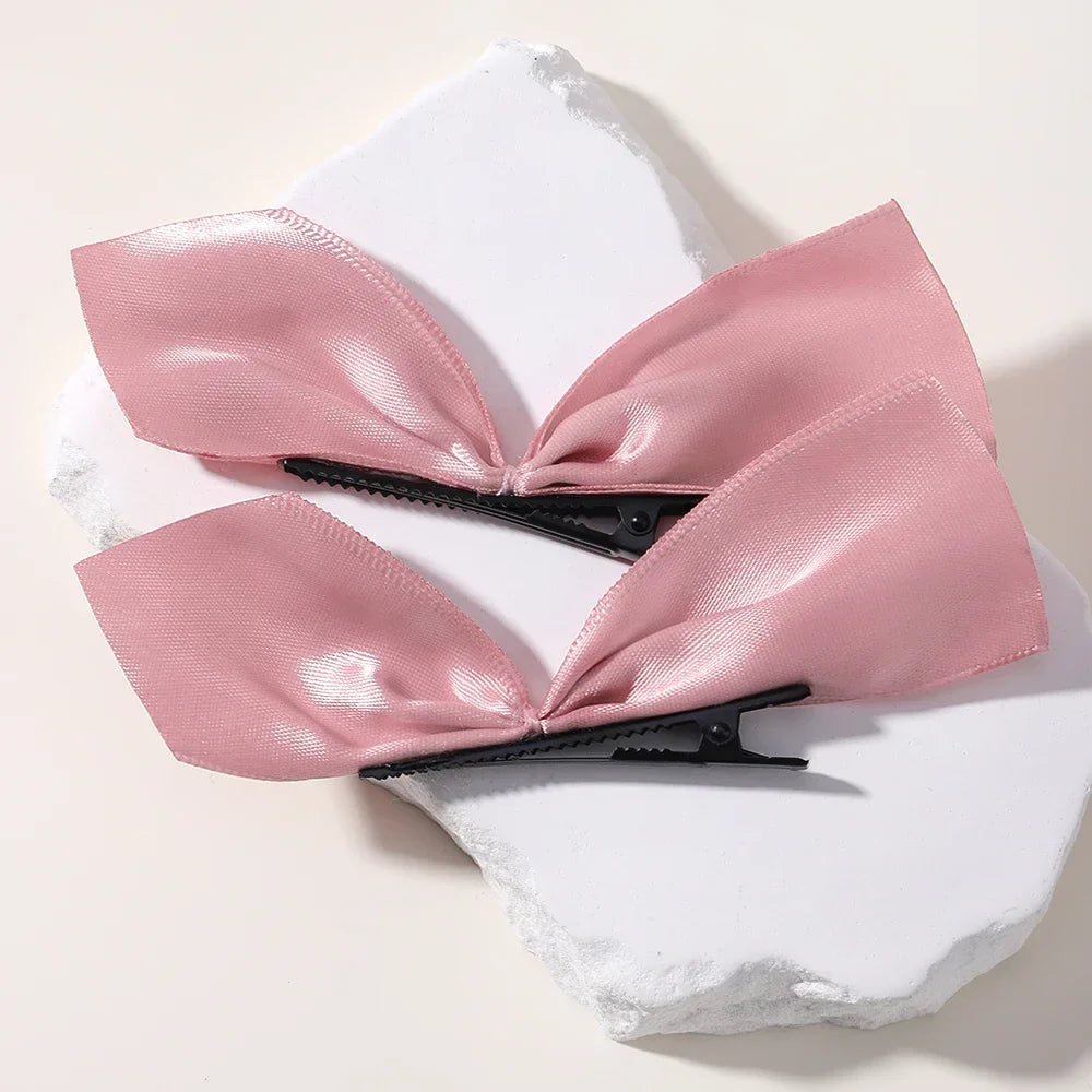 2pcs Black & White Ribbon Hair Bow Clips – Vintage Bowknot Side Hairpins, Cute Barrettes for Girls & Women, Headdress Accessories