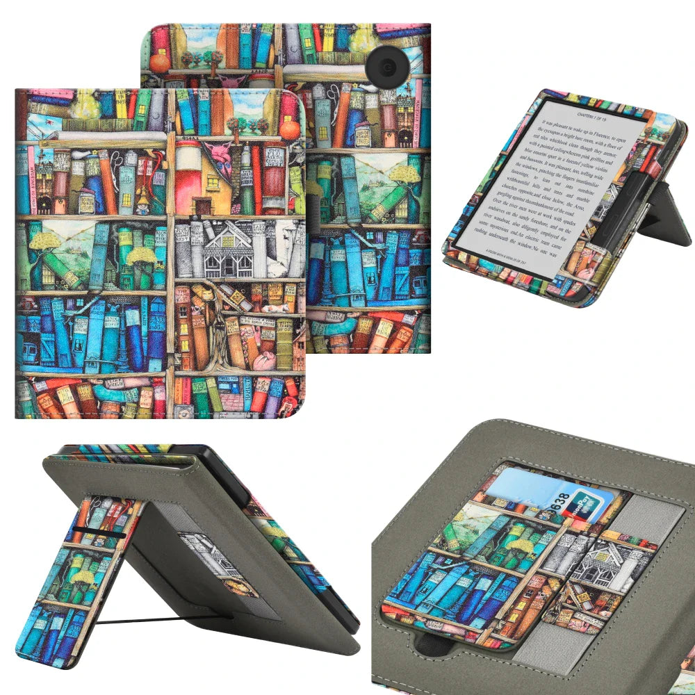 KOBO Libra 7" Leather Case – Hand Strap, Stand & Card Slot Cover for Libra Colour, Libra 2, Libra H2O (N428/N418/N873)