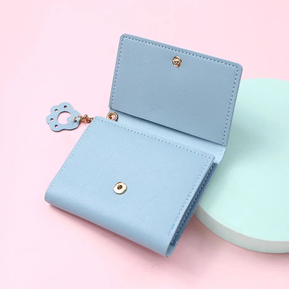 Women’s Cute Cat PU Leather Wallet — Small Short Card Holder Purse with Hasp, Fashion Money Bag for Girls & Gifts