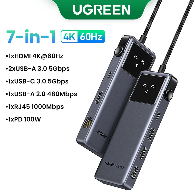 UGREEN Uno 6-in-1 USB-C Hub – 4K60Hz, PD100W, 10Gbps USB3.2 Splitter Adapter for Laptop & MacBook Pro/Air