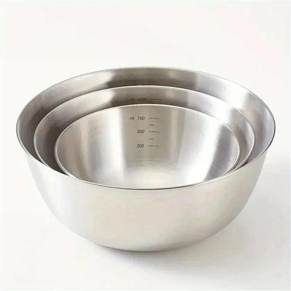 Stainless Steel Mixing Bowl Set (1–3 pcs) with Measurement Scale – Large Capacity Cooking, Baking & Food Storage Bowls for Kitchen Essentials