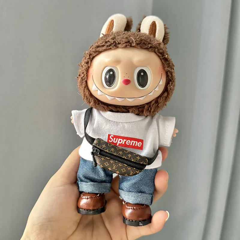 17cm Lovely Labubu Doll Clothes - First & Second Generation Supreme Clothing Set, Multi-Color Outfits