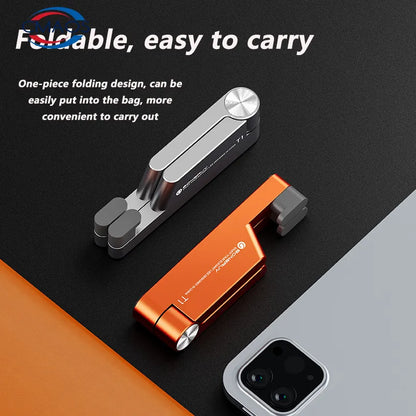 Compact T1 Universal Aluminum Folding Desk Mount Holder: Portable Mini Size Bracket Stand for Mobile Phones - Convenient Cradle for Cellphones