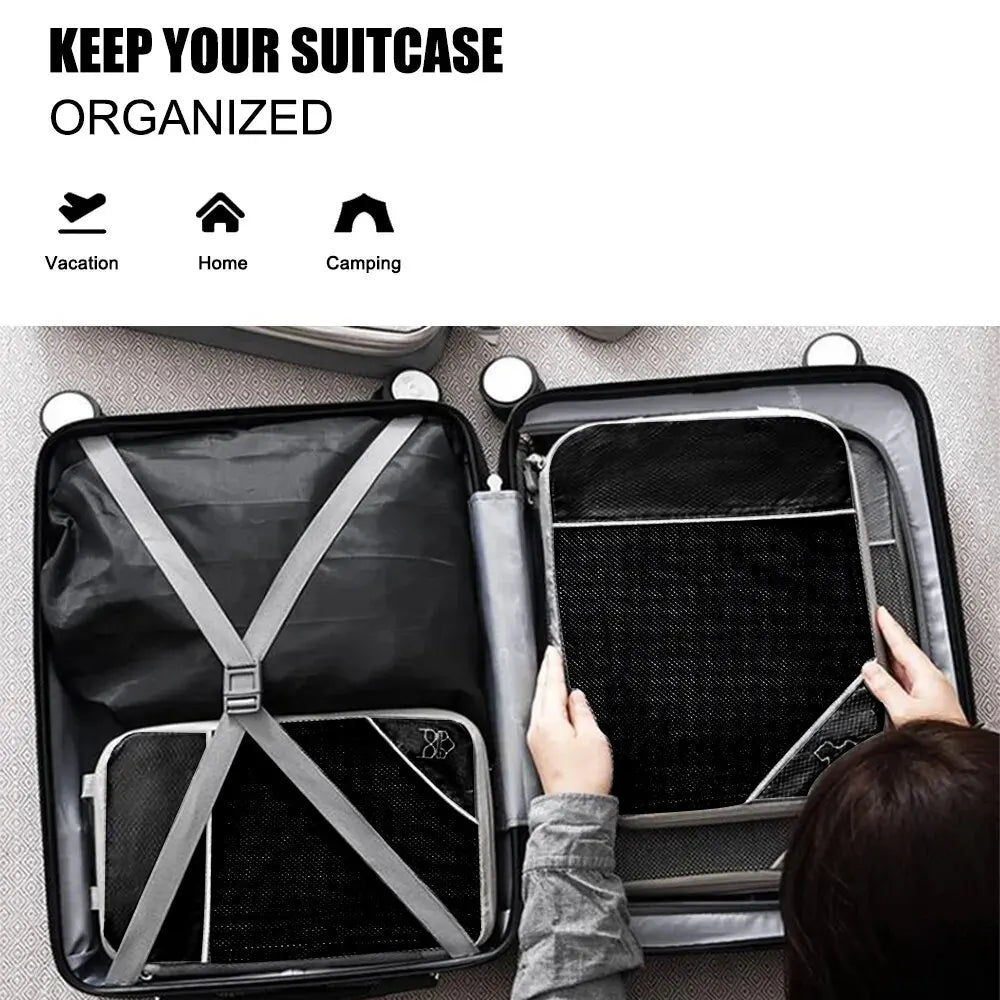3/6-Piece Travel Storage Organizer Set - Portable Lightweight Suitcase Bags with Compressed Packing Cubes, Shoe Bag, and Mesh Luggage