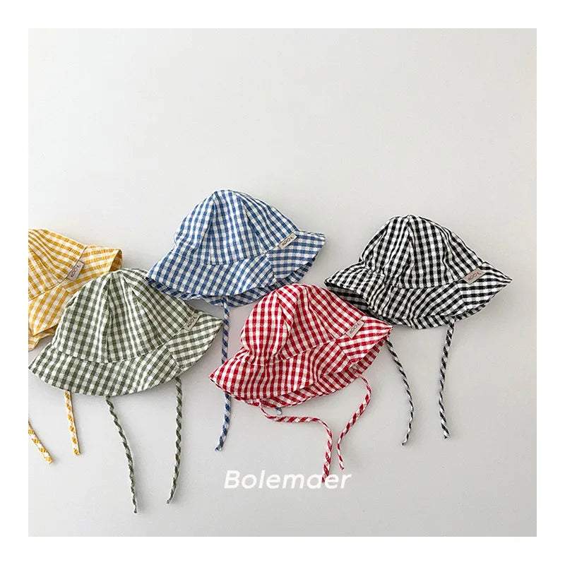 Wide Brim Plaid Baby Sun Hat – Cotton Bucket Fisherman Cap for Kids, Boys & Girls Summer Sun Protection Bonnet