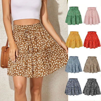 Women’s Floral A-Line Skirt – Summer High Elastic Waist Little Daisy Dress Vestidos LDY-WW4648