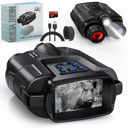 4K Night Vision Binoculars with 8X Digital Zoom – 5000mAh Rechargeable Infrared Goggles for Hunting & Surveillance