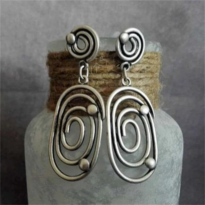 Vintage Ethnic Antique Metal Drop Earrings – Hollow Handmade Punk Statement Dangle Earrings for Women Jewelry