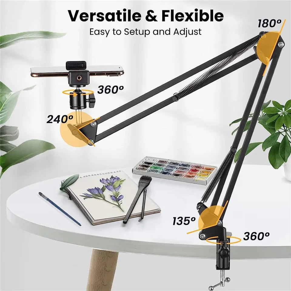 FGCLSY Flexible Arm Tripod for Phone – 360° Rotation, Foldable Table Stand for Desktop, Laptop, Online Video, Live Streaming, Overhead Shots