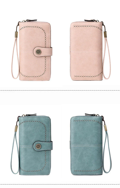 RFID Anti-Theft Retro Large Capacity Women's Wallet – Multi-Card Zipper Wallet with Wrist Strap