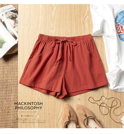 Women’s Cotton Linen High Waist Shorts — Black Casual Fashion Workout Sport Shorts