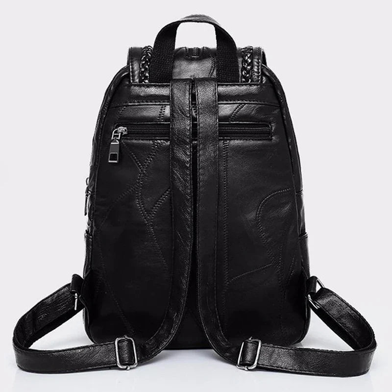Women's Classic Black Waterproof Backpack - Multi-Function School and Travel Shoulder Bag