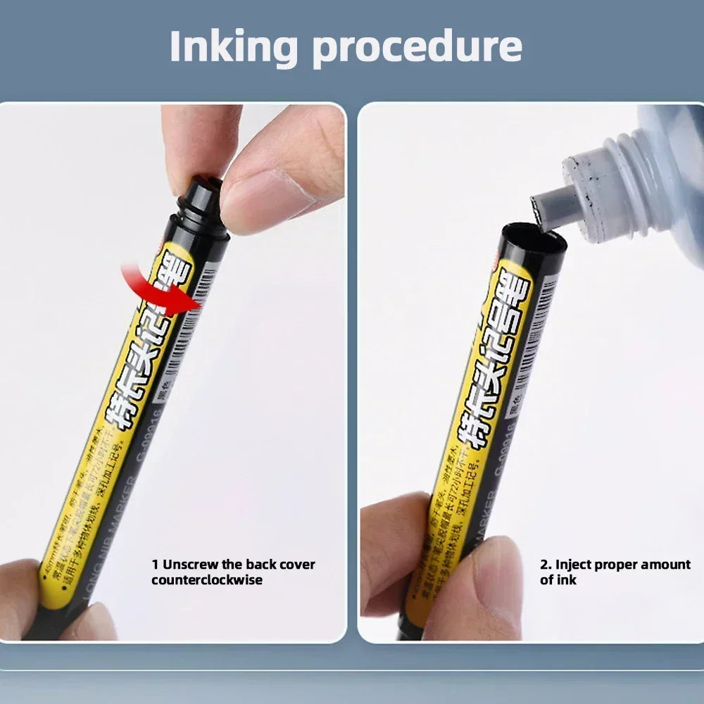 45mm Deep Hole Marker Pen - Waterproof Long Nib Carpenter Pen for Woodworking, Black/Blue/Red Ink