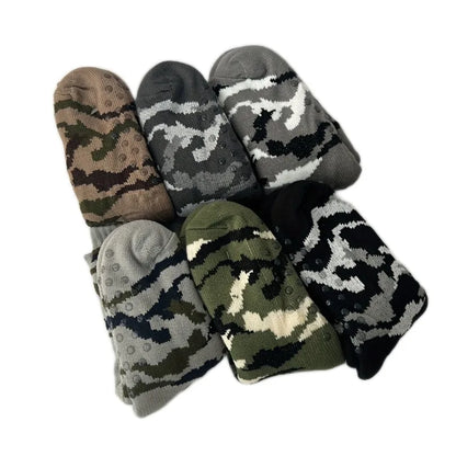 Men’s Winter Thermal Socks – Warm Leopard Print Short Plush Velvet Non-Slip Fuzzy Floor Socks, Camouflage Gift 2023