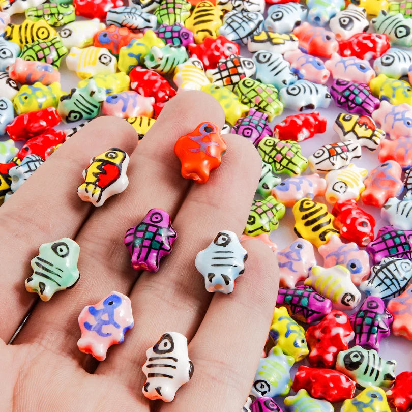 10/20/30PCS Colorful Ceramic Animal Beads – 2mm Hole Clownfish, Turtle, Star & Conch Shell for DIY Jewelry, Bracelets & Crafts