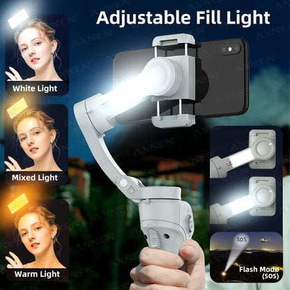 3 Axis Handheld Gimbal Stabilizer with Fill Light – Smartphone Stabilizer for iPhone & Android, Face Tracking, TikTok, Vlog – HQ6
