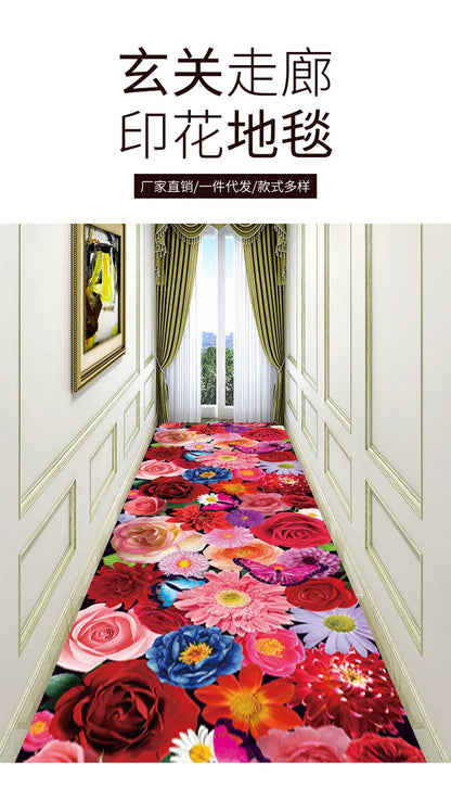 Luxury Chinese Classical Corridor Rug – Crystal Velvet Washable Carpet for Villa, Hotel & Hallway