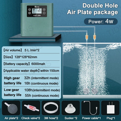 Ultra-Silent Rechargeable Aquarium Air Pump – 4W Lithium Battery Oxygen Aerator for Outdoor Fishing & High-Power Use