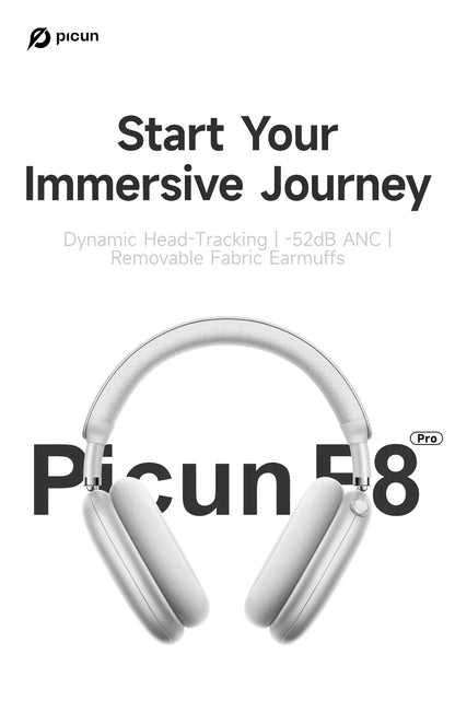 Picun F8 Pro ANC Wireless Headphones — Head Tracking 3D Audio, HIFI Bluetooth, ENC Mic, Low-Latency with App