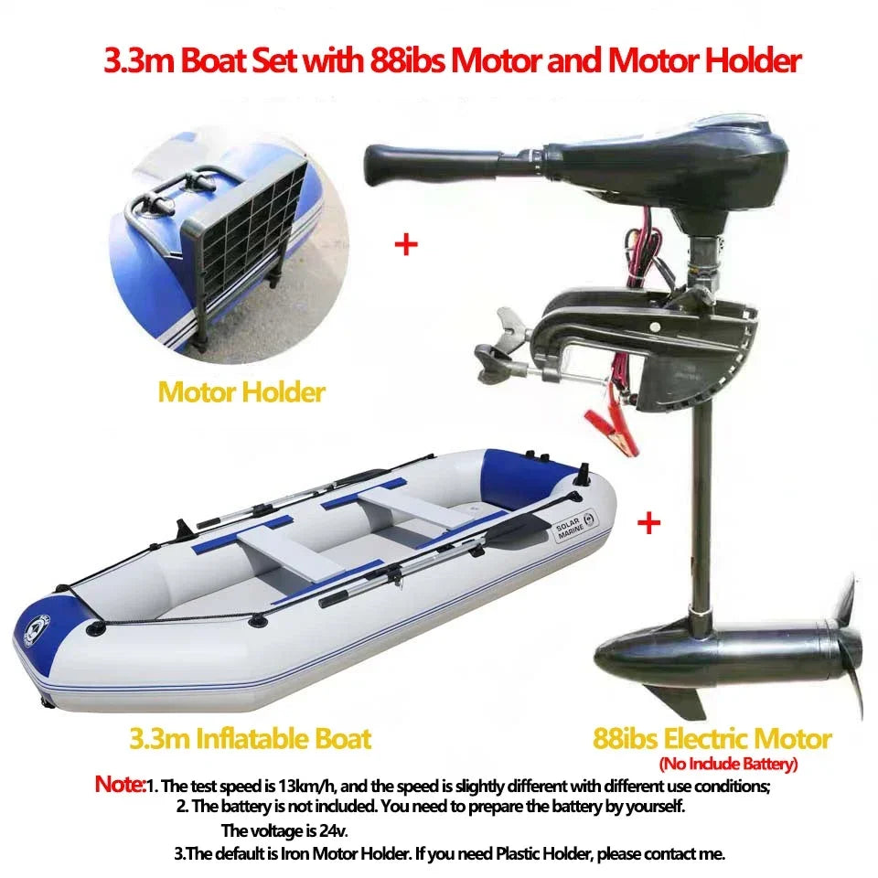 1.75~3.3m Inflatable Boat with Electric Motor – Fishing, Drift Canoeing & River Water Sports for 1-5 Persons