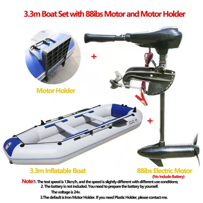 1.75~3.3m Inflatable Boat with Electric Motor – Fishing, Drift Canoeing & River Water Sports for 1-5 Persons