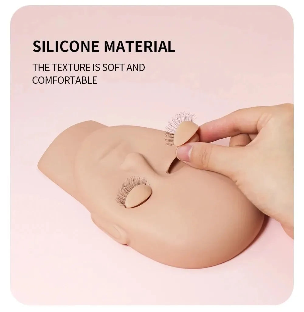 False Eyelash Extension Practice Head - Silicone Training Mannequin with Removable Eyelids for Lash & Tattoo Practice