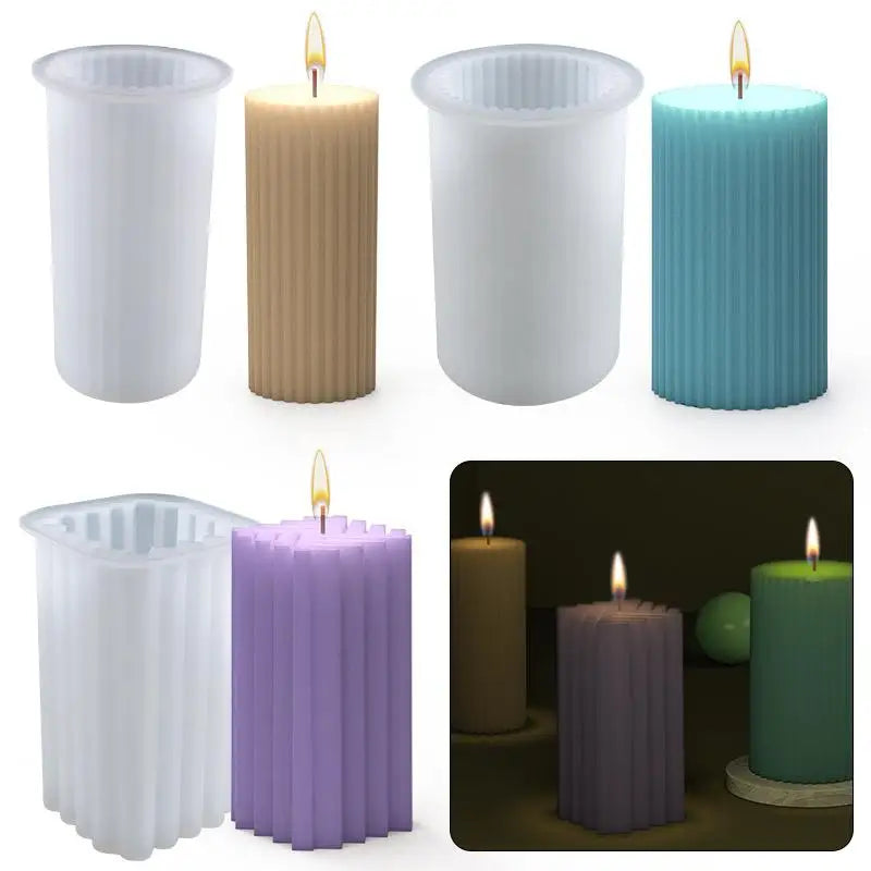 Classical Striped Roman Cylindrical Silicone Candle Mold | DIY Candle Making Holder | Handmade Design Shape
