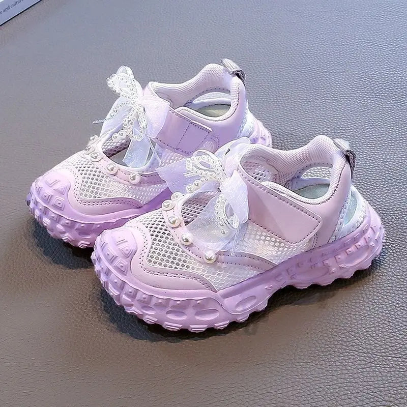 Girls Pearl Mesh Sandals - Summer Princess Shoes with Soft Mesh Design for Children