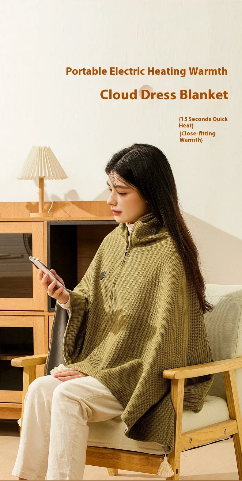 USB Electric Wearable Heated Blanket – Washable Warmer with 3 Adjustable Temperature Levels for Women